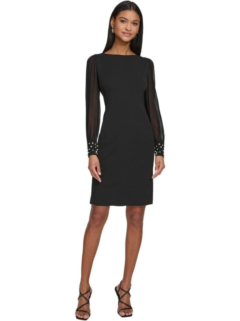 KARL LAGERFELD PARIS Illusion Sleeve Beaded Cuff Elegant Cocktail Dress NEW